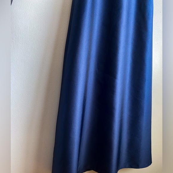 Alfred Sung Navy Satin Ball Gown Maxi Wedding Dress Prom Red Carpet Designer 4 - Picture 7 of 11